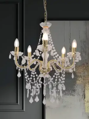 Lustr Cecilia, zlatá barva, železo/akryl, Ø 52 cm, 5 světel. Ihned K Objednání