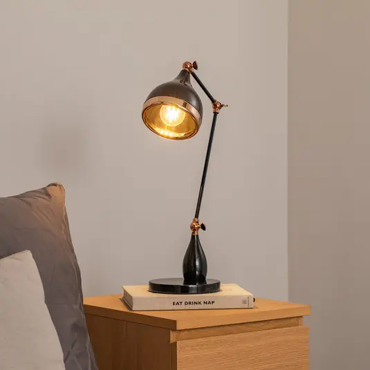 Autentický Stolní lampa Yildo 7015, černá/měď, kov, výška 50 cm