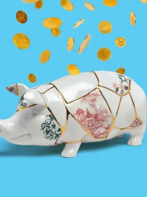 Ověřený SELETTI pokladnička Kintsugi, bílá / barevná, porcelán, zlatá
