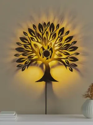 Levný Nástěnné světlo Heart Tree V2, černé, kov, zástrčka, vypínač
