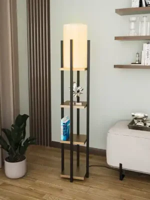 Autentický Stojací lampa 8115, černá/zlatá/bílá, kov/plátno, výška 130 cm
