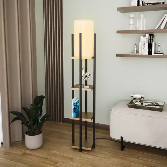 Autentický Stojací lampa 8115, černá/zlatá/bílá, kov/plátno, výška 130 cm