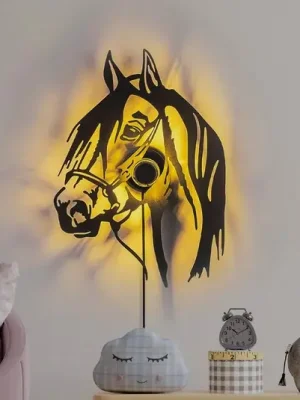 Nástěnné světlo Horse, černé, kov, 57 x 41 cm, kabel s vidlicí Finální Výprodej