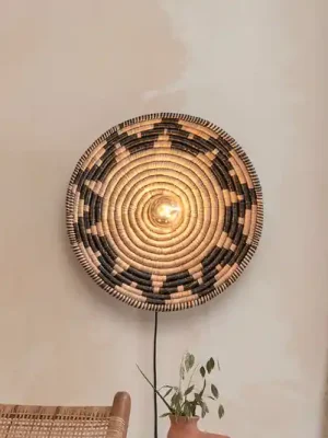 Nástěnné svítidlo GOOD & MOJO Andros, černá/přírodní, zástrčka, Ø 45 cm Nejprodávanější