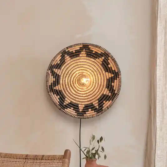 Nástěnné svítidlo GOOD & MOJO Andros, černá/přírodní, zástrčka, Ø 45 cm Nejprodávanější