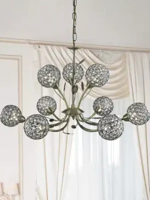 Originální Lustr Bellis II, staromosazná barva, sklo, 9 světel, G9