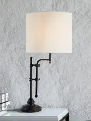 Stolní lampa Mnichov, černá/bílá, plátno, E27, nastavitelná Vrácení Zdarma