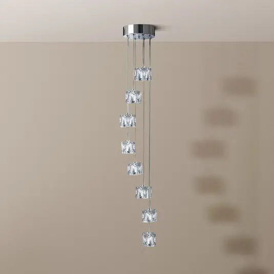 Závěsné svítidlo Ice Cube LED, 8 světel, chrom, křišťálové sklo Expresní Doručení