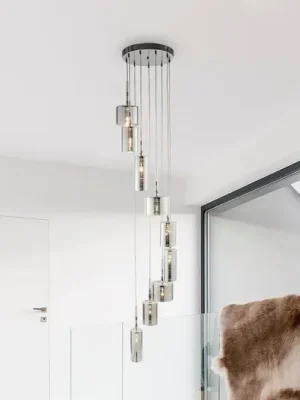 Závěsné svítidlo Linen, 9 světel, chrom/kouřová barva, sklo, G4 Vysoce Kvalitní