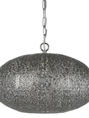 Časově Omezené Závěsné světlo Fretwork, matný chrom, kov, Ø 39 cm, E27