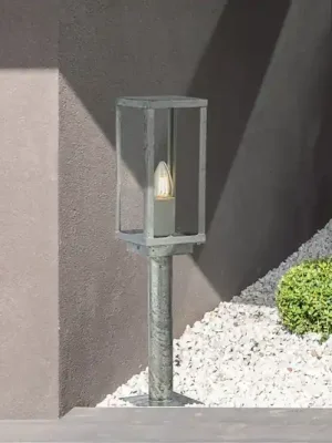 Víkendová Akce Svítidlo Box II na podstavci, výška 50 cm, stříbrná/čirá, sklo, IP44