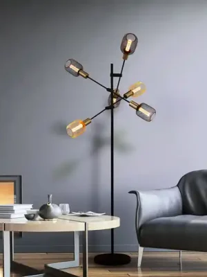 Stojací lampa Armstrong, černá/mosaz, kov, 6 světel, E27 Expresní Doručení