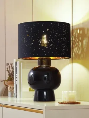 Akce Stolní lampa Lindby Arved, černá, textil, keramika, 46 cm