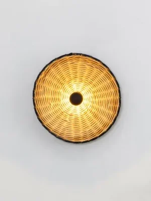 Cenově Výhodný Nástěnné svítidlo Costas, černá/světlé dřevo, ratan, Ø 40 cm