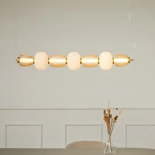 LOOM DESIGN LED závěsné světlo Pearl 7, jantarová/zlatá, sklo, 110 cm Rychlé Dodání