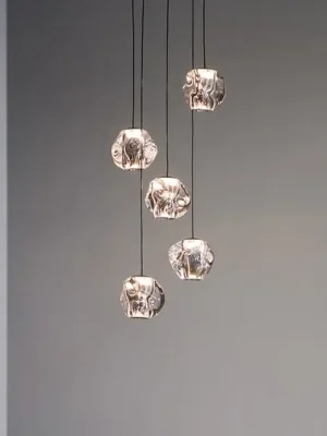Značkový LOOM DESIGN LED závěsné svítidlo Ice Ball, chrom/čirý, 5 světelných zdrojů