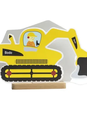 Stolní lampa LED Excavator, žlutá, 20 cm, stmívatelná, dřevo/akryl Oblíbený