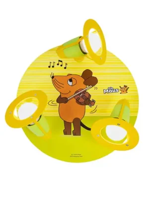 Stropní lustr Mouse, žlutý, Ø 29 cm, 3 světla, dřevo Vysoce Kvalitní