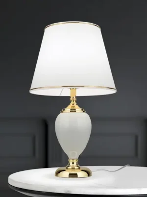 Vysoce Kvalitní Stolní lampa Ovum, bílá/zlatá barva, výška 48 cm, keramika/chintz