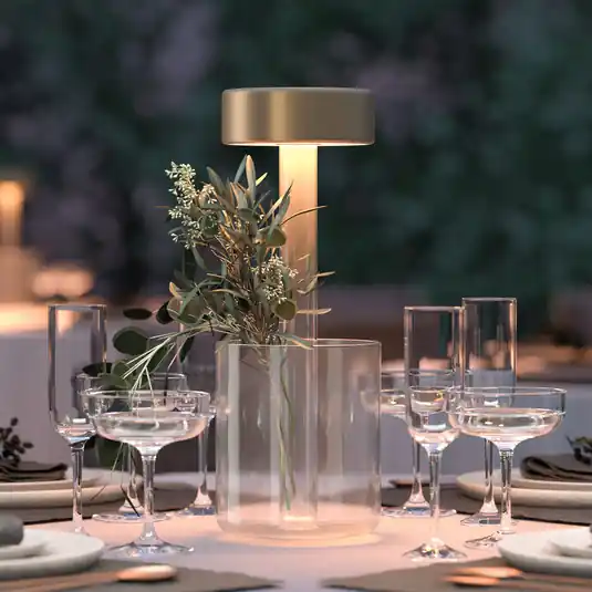 Jen Po Omezenou Doba Dobíjecí stolní lampa Maytoni LED AI Collaboration, sklo, zlatá barva