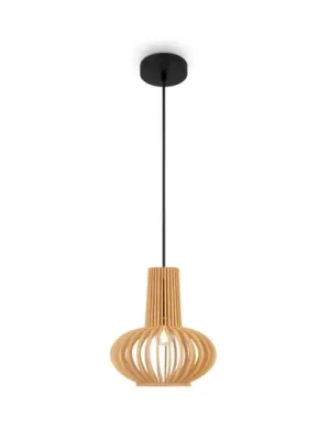 Závěsná lampa Maytoni Roots, Ø 25 cm, výška 29 cm, dřevo/černá barva Akce
