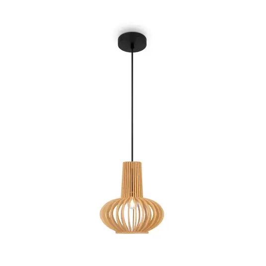 Závěsná lampa Maytoni Roots, Ø 25 cm, výška 29 cm, dřevo/černá barva Akce