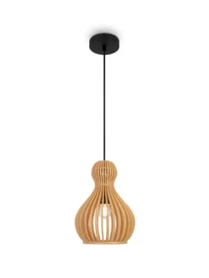 Závěsná lampa Maytoni Roots, Ø 20 cm, výška 27 cm, dřevo/černá barva Ověřený