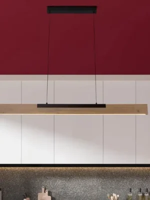 Sleva Závěsné svítidlo Wilma LED, dřevo, délka 122 cm, stmívatelné