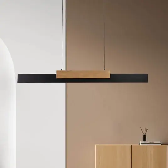 Přímo Od Výrobce Závěsné svítidlo Wiebke LED, černý dřevěný detail 120,5 cm stmívatelné