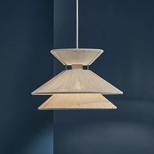 Originální Závěsná lampa FRANDSEN Kiku bílá, Ø 35,5 cm, kov/látka