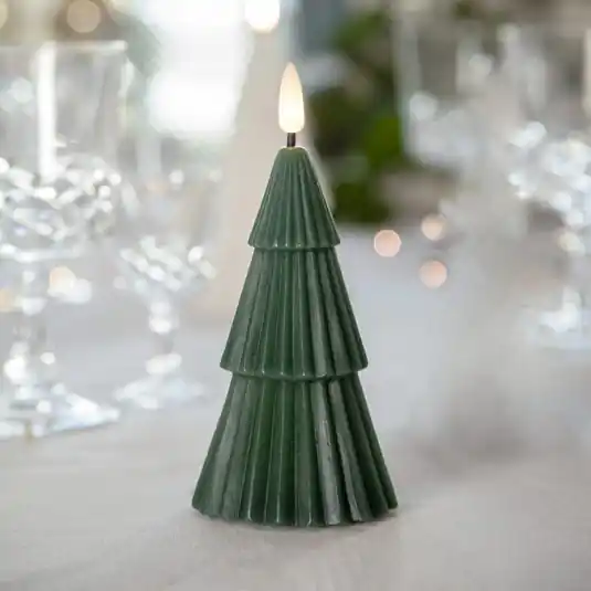 LED svíčka Flamme Grany, zelená, 15 cm, pravý vosk, na baterie Must-Have