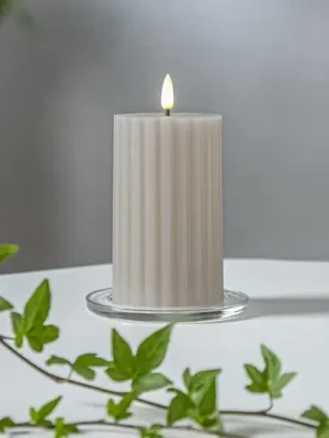 Vysoce Kvalitní LED svíčka Flame Stripe béžová 15cm z pravého vosku na baterie