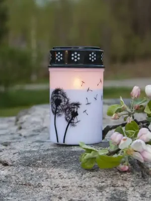 Vrácení Zdarma LED světlo na hrob Pampeliška, 12 cm bílá/černá plastová baterie