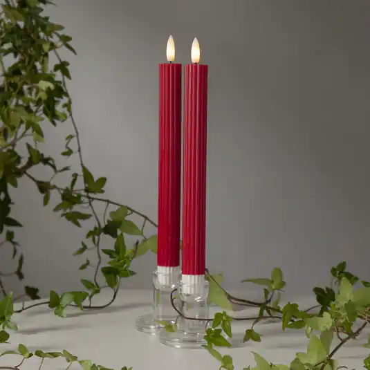LED svíčka Flame Stripe, červená, 25 cm, vosk, baterie sada 2 ks Akční Cena
