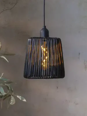 LED venkovní závěsná lampa Provázek černý plast Ø 15cm baterie Autentický