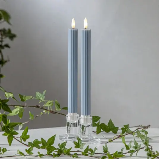Akce LED svíčka Flamme Stripe, modrá, 25 cm, sada 2 kusů na voskové baterie