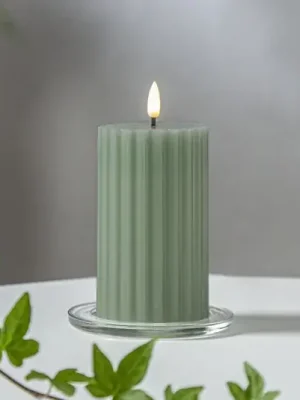 LED svíčka Flame Stripe zelená 15 cm z pravého vosku na baterie Sezónní Sleva