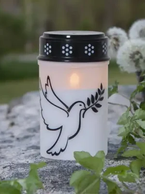 LED světlo na hrob Dove, bílý/černý plast 12,5 cm baterie Nová Kolekce
