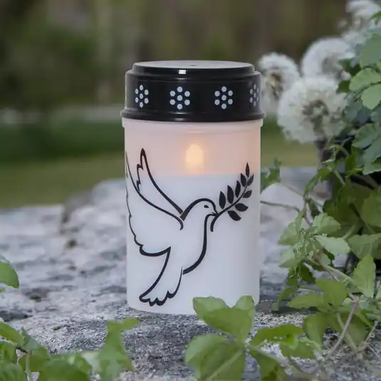 LED světlo na hrob Dove, bílý/černý plast 12,5 cm baterie Nová Kolekce