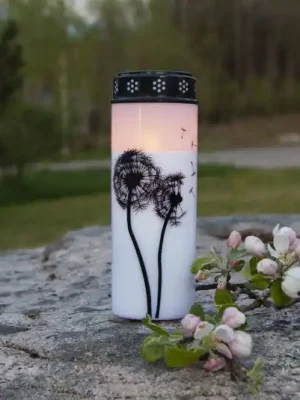 Horká Nabídka LED světlo na hrob Pampeliška, 21 cm bílá/černá plastová baterie