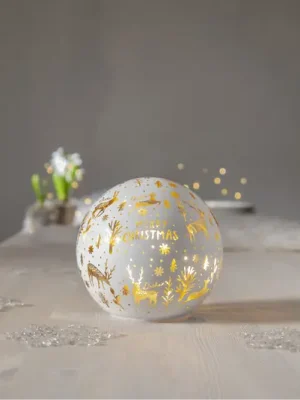 Rychlé Dodání LED světelná koule Merry X-Mas Ø 15cm bílé sklo na baterie