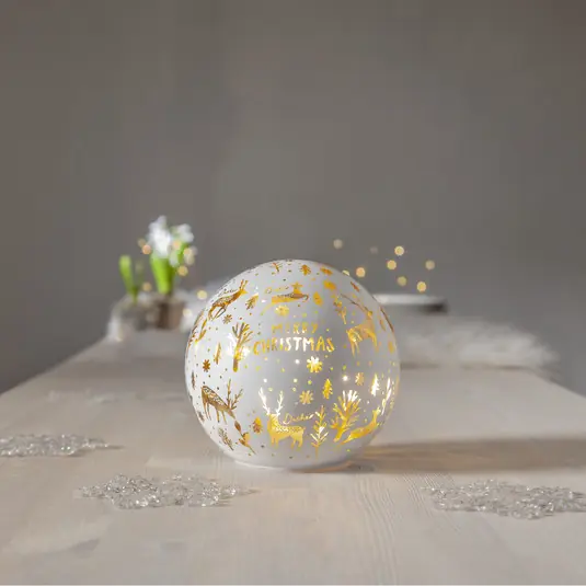 Rychlé Dodání LED světelná koule Merry X-Mas Ø 15cm bílé sklo na baterie