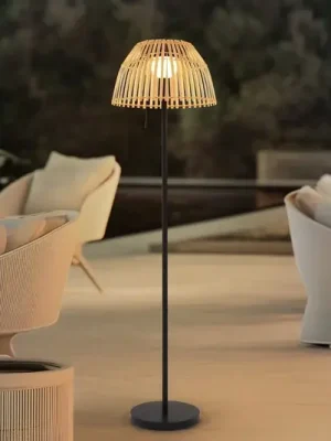 Akční Nabídka LED solární stojací lampa Lucande Eligio, bambus, Ø 39 cm, RGB