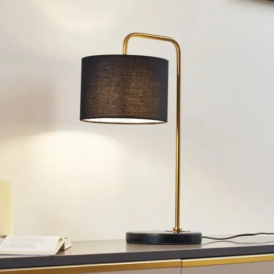 Zlevněný Stolní lampa Lindby Hillary, černá/zlatá, mramor, 49 cm
