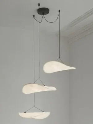 Značkový Závěsné světlo New Works Tense, bílé, Ø 152 cm, 3žárovkové