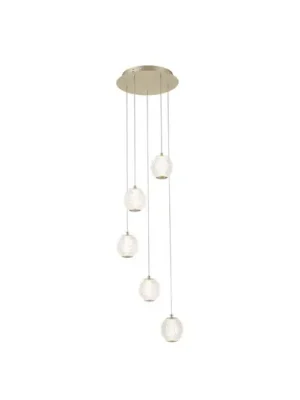 Závěsné svítidlo LED Allure, 5 světel, kulaté, mosazná barva, akryl Koupit Online