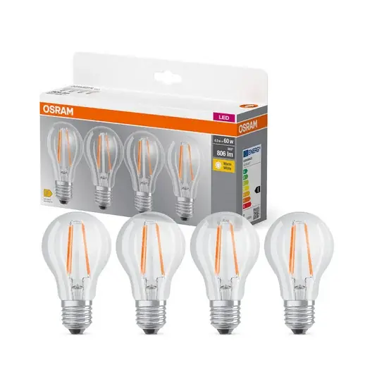 Expresní Doručení OSRAM LED žárovka Filament E27 6,5W 827 4-pack