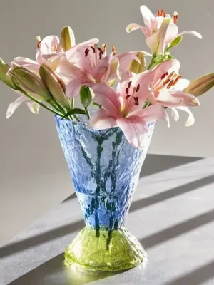 Akce HÜBSCH Váza Abyss, modrá, sklo, výška 29 cm, Ø 20 cm