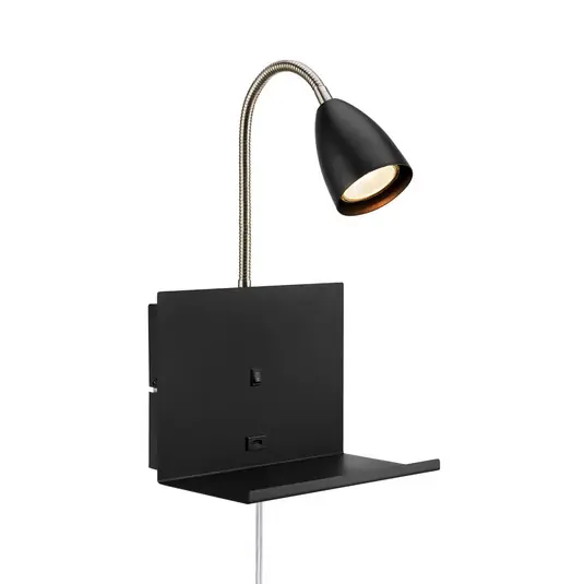 Top Prodej Nástěnné svítidlo Cuarto černé 30 cm železná zástrčka USB port police
