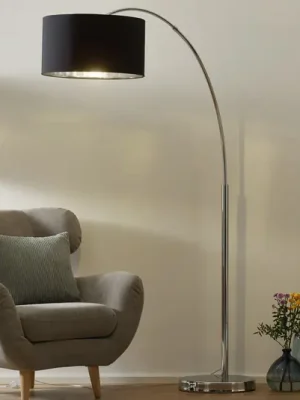 Tovární Cena Oblouková lampa Mara, kov, textil, chrom, černá barva